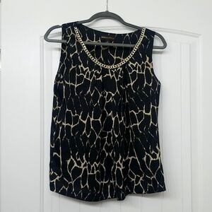 Dana Buchman Black Tan Chain Trim Blouse Medium
